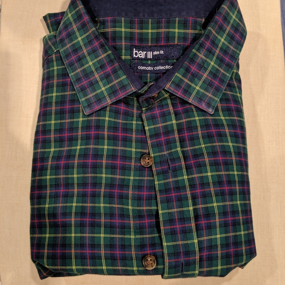 Bar III - Green Plaid Shirt (15-15.5 / 32-33)